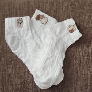 White Socks with Animal Embroidery